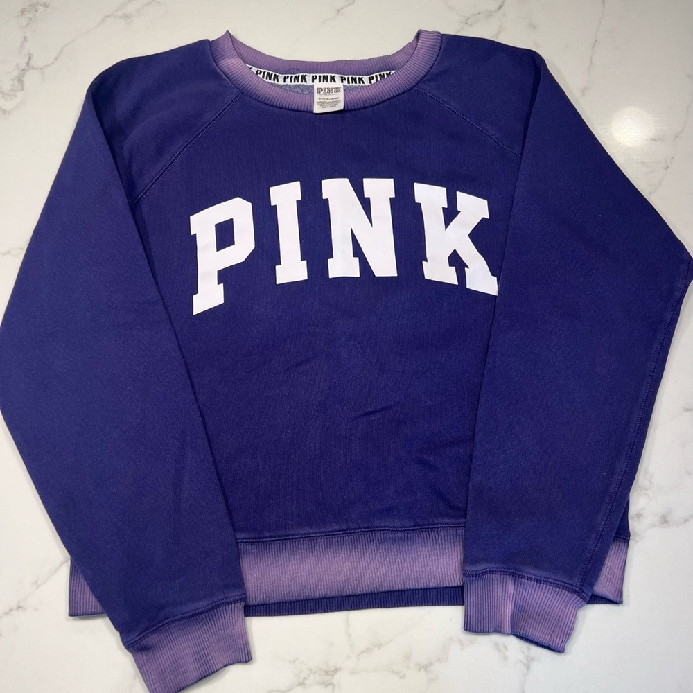 EUC PINK brand, small, Purple “pink” crew neck sweatshirt! Ombré band